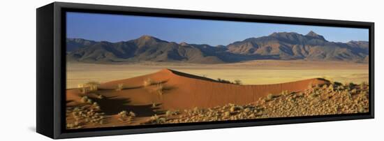 Panoramic View Over Orange Sand Dunes Towards Mountains, Namib Rand Private Game Reserve, Namibia-Lee Frost-Framed Premier Image Canvas