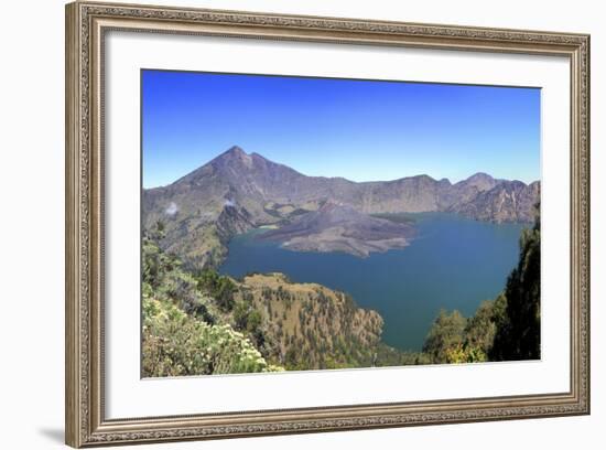 Panoramic View over the Lake Inside the Crater of Rinjani, Lombok, Indonesia-Mark Taylor-Framed Photographic Print