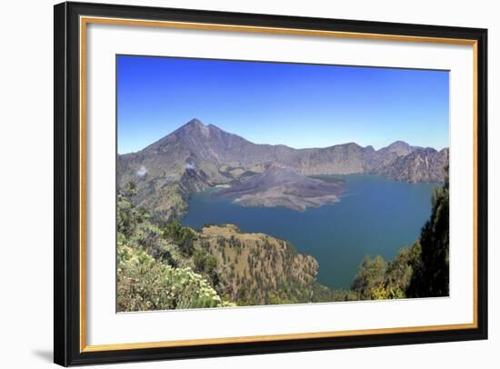 Panoramic View over the Lake Inside the Crater of Rinjani, Lombok, Indonesia-Mark Taylor-Framed Photographic Print