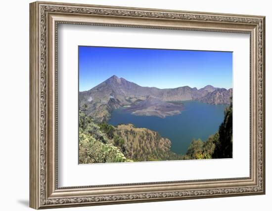 Panoramic View over the Lake Inside the Crater of Rinjani, Lombok, Indonesia-Mark Taylor-Framed Photographic Print