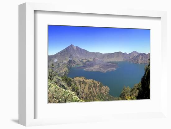 Panoramic View over the Lake Inside the Crater of Rinjani, Lombok, Indonesia-Mark Taylor-Framed Photographic Print