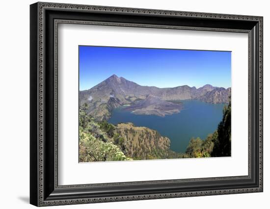 Panoramic View over the Lake Inside the Crater of Rinjani, Lombok, Indonesia-Mark Taylor-Framed Photographic Print