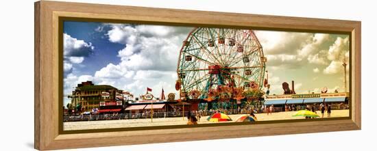 Panoramic View, Vintage Beach, Wonder Wheel, Coney Island, Brooklyn, New York, United States-Philippe Hugonnard-Framed Premier Image Canvas