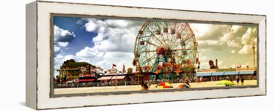 Panoramic View, Vintage Beach, Wonder Wheel, Coney Island, Brooklyn, New York, United States-Philippe Hugonnard-Framed Premier Image Canvas