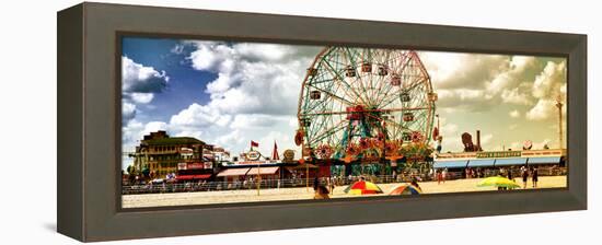 Panoramic View, Vintage Beach, Wonder Wheel, Coney Island, Brooklyn, New York, United States-Philippe Hugonnard-Framed Premier Image Canvas