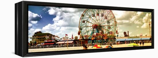 Panoramic View, Vintage Beach, Wonder Wheel, Coney Island, Brooklyn, New York, United States-Philippe Hugonnard-Framed Premier Image Canvas