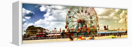 Panoramic View, Vintage Beach, Wonder Wheel, Coney Island, Brooklyn, New York, United States-Philippe Hugonnard-Framed Premier Image Canvas