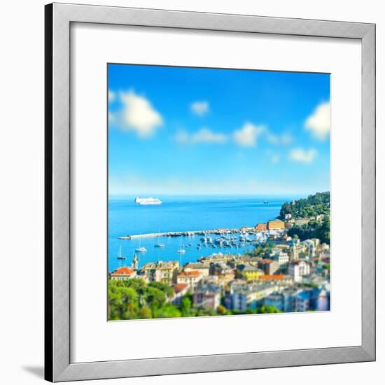 Panoramic View with Tilt-Shift Effect. Santa Margherita, Ligurian Resort , Italian Riviera. Beautif-LiliGraphie-Framed Photographic Print