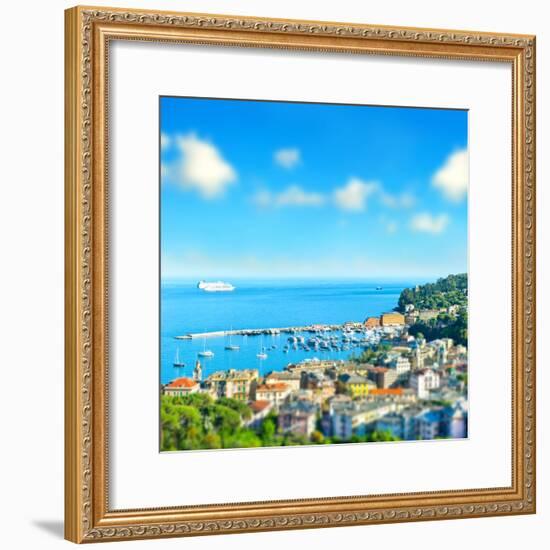 Panoramic View with Tilt-Shift Effect. Santa Margherita, Ligurian Resort , Italian Riviera. Beautif-LiliGraphie-Framed Photographic Print