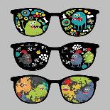 Retro Sunglasses with Monsters Reflection.-panova-Art Print