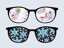 Retro Sunglasses with Christmas Time Reflection.-panova-Art Print