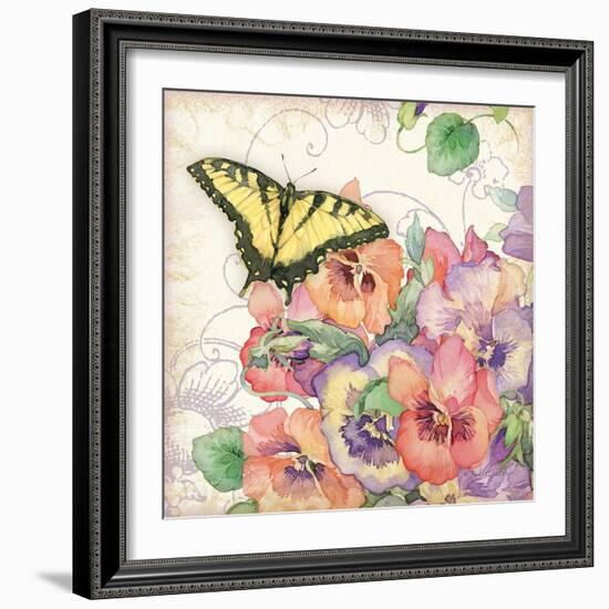 Pansies & Butterflies-Julie Paton-Framed Art Print