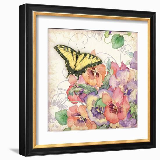 Pansies & Butterflies-Julie Paton-Framed Art Print