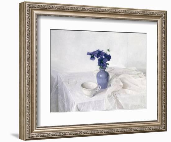 Pansies in a Blue Vase, Still Life, 1990-Arthur Easton-Framed Giclee Print