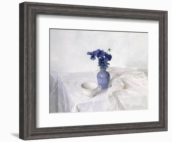 Pansies in a Blue Vase, Still Life, 1990-Arthur Easton-Framed Giclee Print