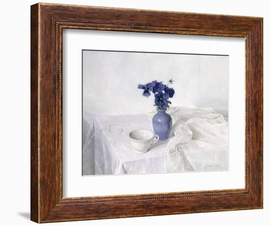 Pansies in a Blue Vase, Still Life, 1990-Arthur Easton-Framed Giclee Print