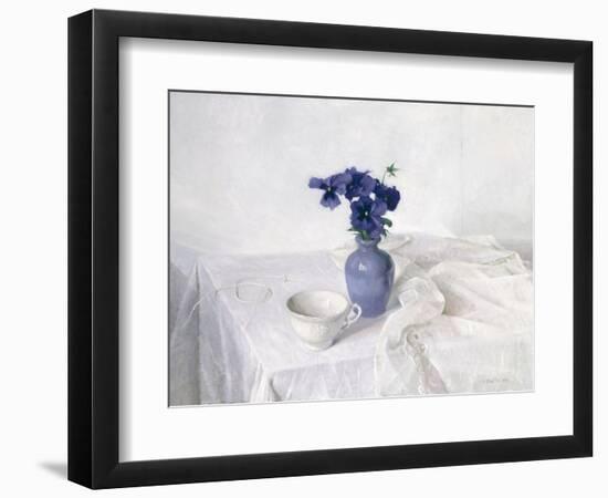 Pansies in a Blue Vase, Still Life, 1990-Arthur Easton-Framed Giclee Print