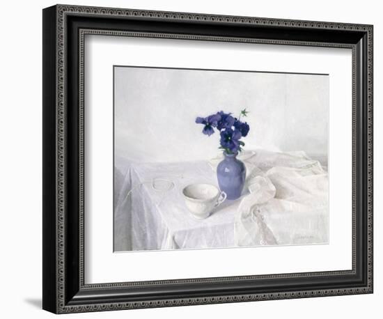 Pansies in a Blue Vase, Still Life, 1990-Arthur Easton-Framed Giclee Print
