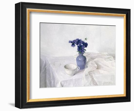 Pansies in a Blue Vase, Still Life, 1990-Arthur Easton-Framed Giclee Print