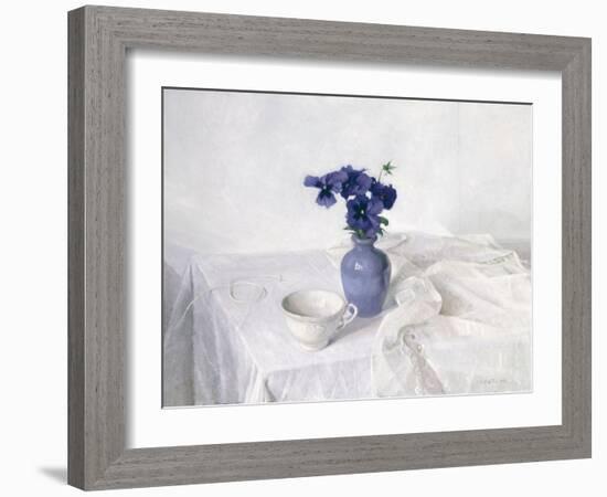 Pansies in a Blue Vase, Still Life, 1990-Arthur Easton-Framed Giclee Print