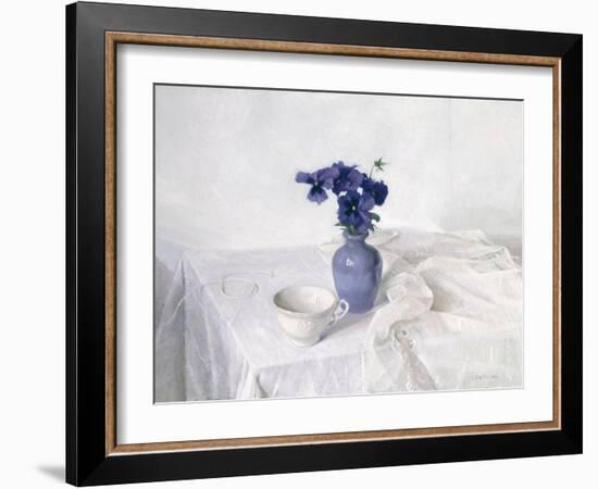 Pansies in a Blue Vase, Still Life, 1990-Arthur Easton-Framed Giclee Print