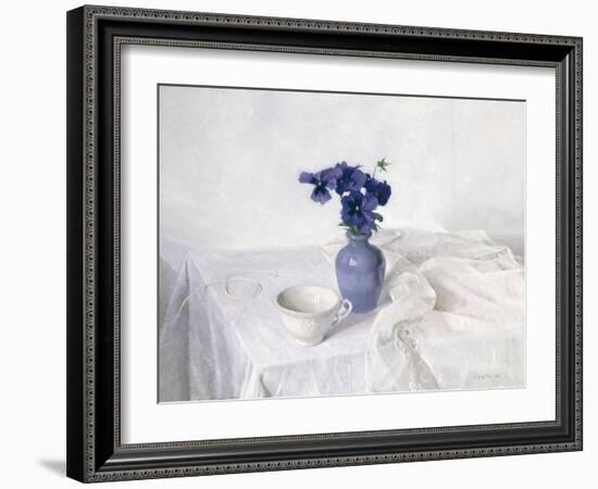 Pansies in a Blue Vase, Still Life, 1990-Arthur Easton-Framed Giclee Print