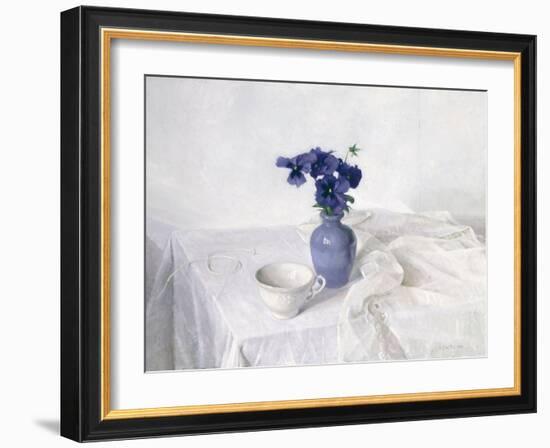 Pansies in a Blue Vase, Still Life, 1990-Arthur Easton-Framed Giclee Print