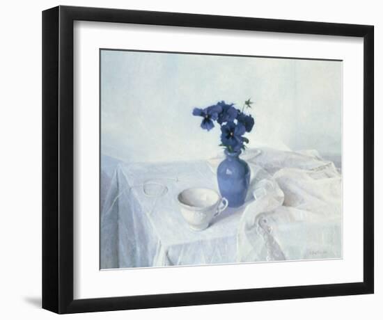 Pansies in a Blue Vase-Arthur Easton-Framed Art Print