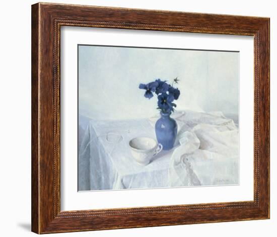 Pansies in a Blue Vase-Arthur Easton-Framed Art Print