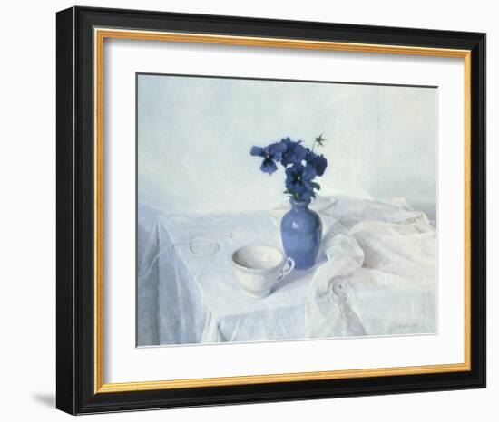 Pansies in a Blue Vase-Arthur Easton-Framed Art Print