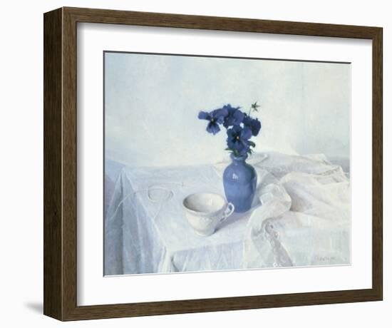 Pansies in a Blue Vase-Arthur Easton-Framed Art Print