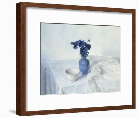 Pansies in a Blue Vase-Arthur Easton-Framed Art Print