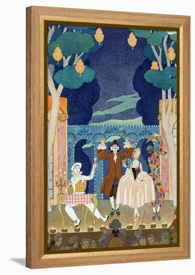 Pantomime Stage, Illustration for "Fetes Galantes" by Paul Verlaine 1924-Georges Barbier-Framed Premier Image Canvas