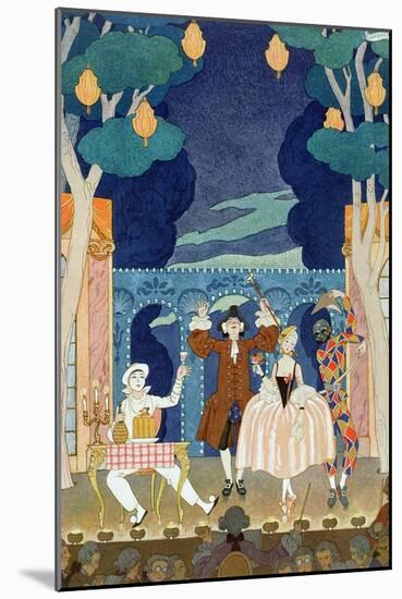 Pantomime Stage, Illustration for "Fetes Galantes" by Paul Verlaine 1924-Georges Barbier-Mounted Giclee Print