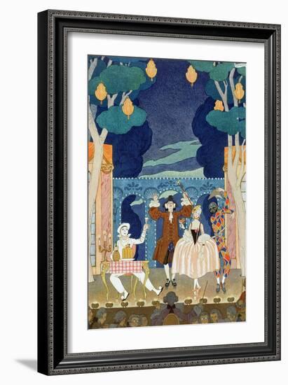 Pantomime Stage, Illustration for "Fetes Galantes" by Paul Verlaine 1924-Georges Barbier-Framed Giclee Print