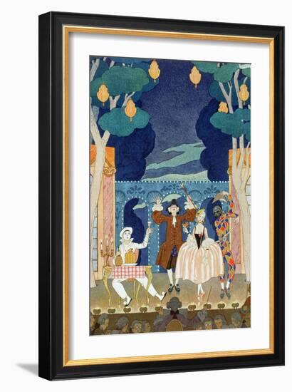 Pantomime Stage, Illustration for "Fetes Galantes" by Paul Verlaine 1924-Georges Barbier-Framed Giclee Print