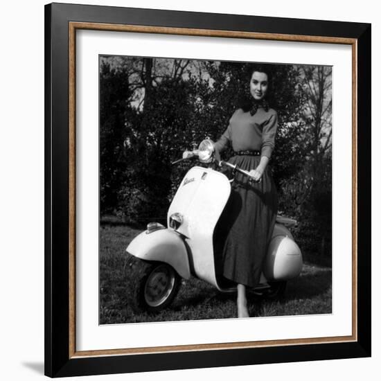 Paola Mori on a Vespa During Her Honeymoon with Orsonwelles in South of France, May 1955-null-Framed Photo