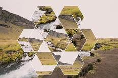 Geometric Mountain Landscape with River and Green Hills-Paolo De Gasperis-Premium Photographic Print