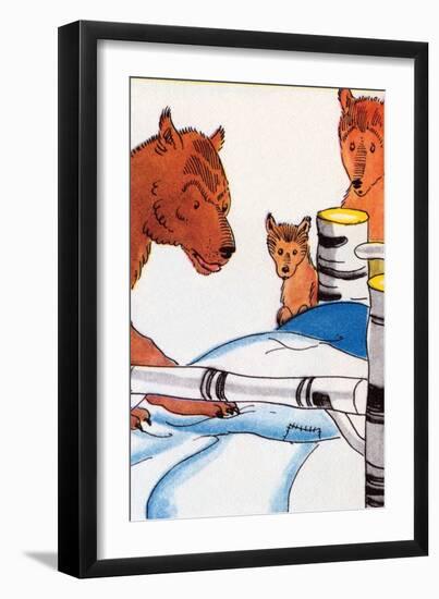 Papa Bear Checks His Bed-Julia Letheld Hahn-Framed Art Print