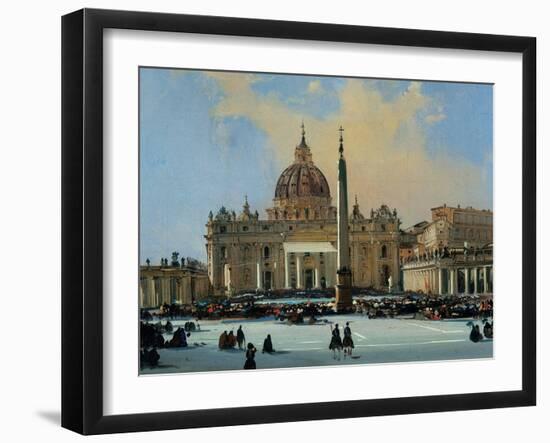 Papal Benediction, Piazza San Pietro (detail, see also Image ID 25167)-Ippolito Caffi-Framed Giclee Print