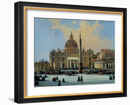 Papal Benediction, Piazza San Pietro (detail, see also Image ID 25167)-Ippolito Caffi-Framed Giclee Print