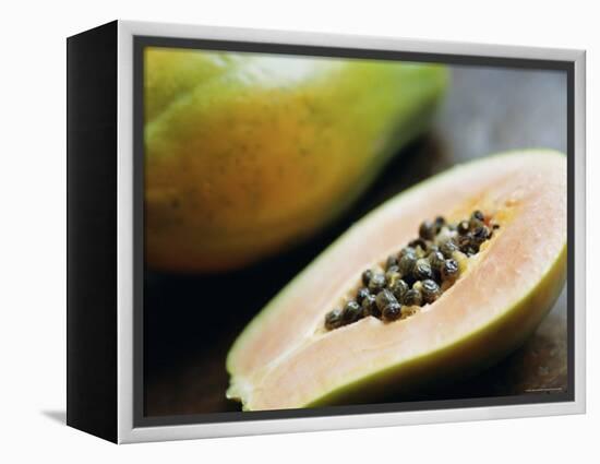 Papaya (Pawpaw) Sliced Open to Show Black Seeds-Lee Frost-Framed Premier Image Canvas