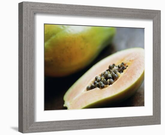 Papaya (Pawpaw) Sliced Open to Show Black Seeds-Lee Frost-Framed Photographic Print