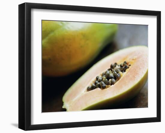 Papaya (Pawpaw) Sliced Open to Show Black Seeds-Lee Frost-Framed Photographic Print