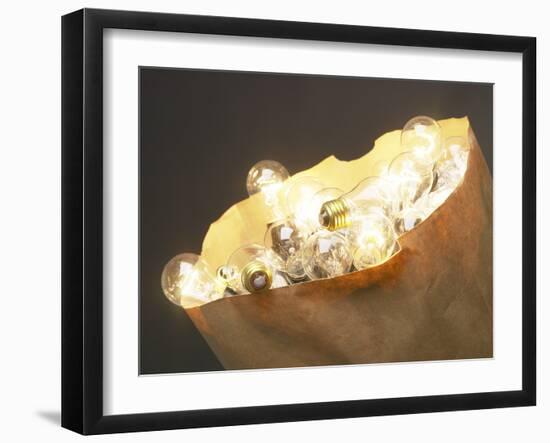 Paper Bag Full of Glass Light Bulbs-null-Framed Photographic Print