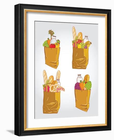 Paper Bag With Food Bread And Fruits, Vegetable-tomuato-Framed Art Print