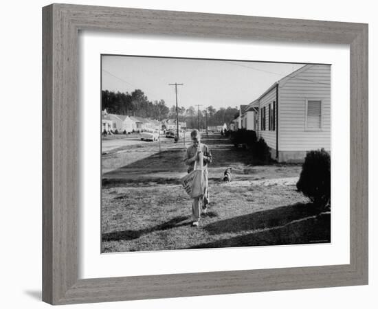 Paper Boy Delivering Newspapers in His Neighborhood-Ed Clark-Framed Photographic Print