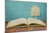 Paper Cut Of Children Read A Book Under Tree On Old Book-jannoon028-Mounted Premium Giclee Print