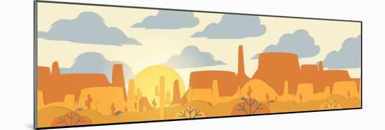 Paper-Cut Style Applique Desert Panorama with Cactus and Mesa - Vector Illustration-inbevel-Mounted Photographic Print