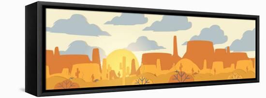 Paper-Cut Style Applique Desert Panorama with Cactus and Mesa - Vector Illustration-inbevel-Framed Premier Image Canvas